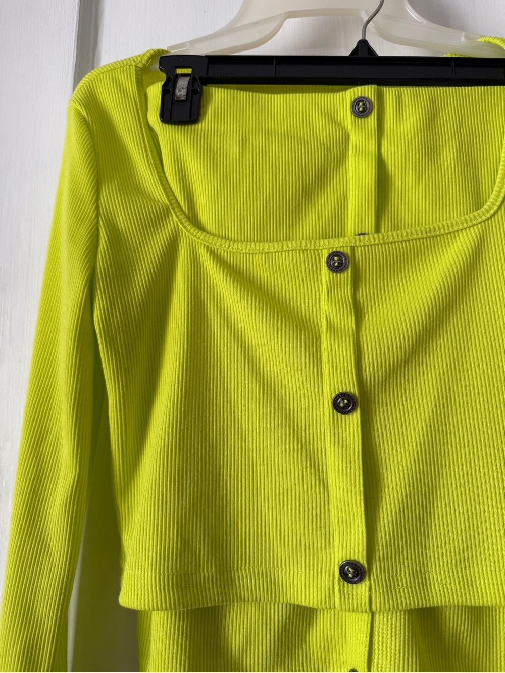 Women’s Neon Lime Long Sleeve Button-Front Top & matching skirt set - Picture 3 of 8